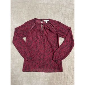 Womens Michael Kors Blouse Red Floral Size XS Long Sleeve Business Work Button